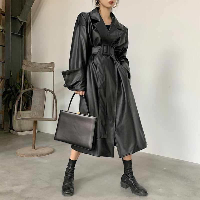 Urban Chic: Lautaro X-Long Oversized Leather Trench Coat