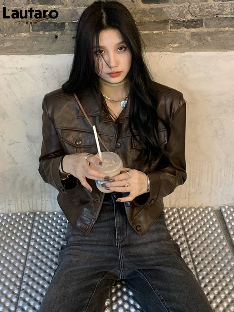 Sophisticated Style: Lautaro Spring Autumn Short Faux Leather Jacket