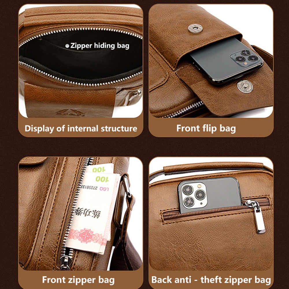 Men Fashion PU Leather Business Anti-theft
