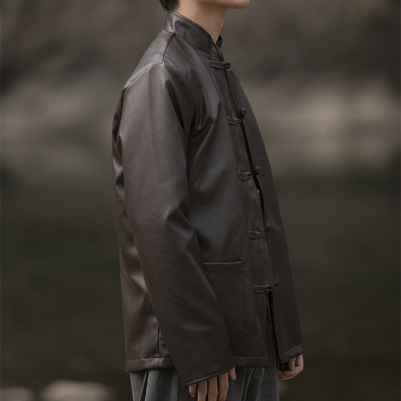 Classic Men's Regular Faux Leather Casual Jacket