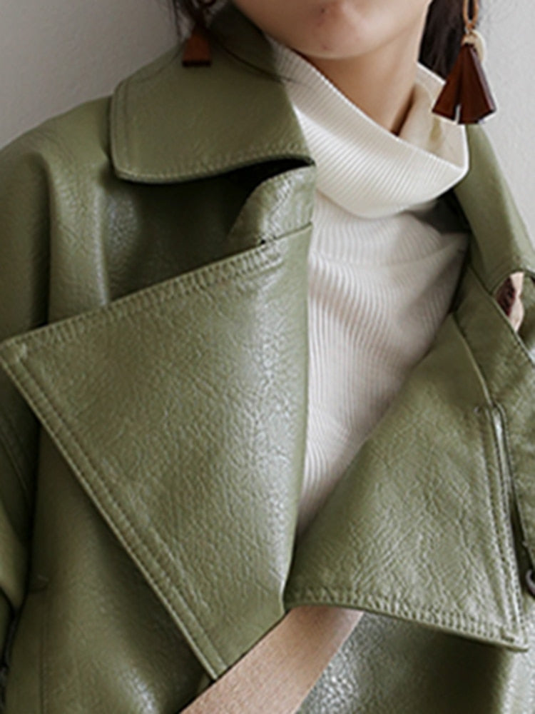 Effortlessly Chic: Spring Luxury Loose Leather Jacket