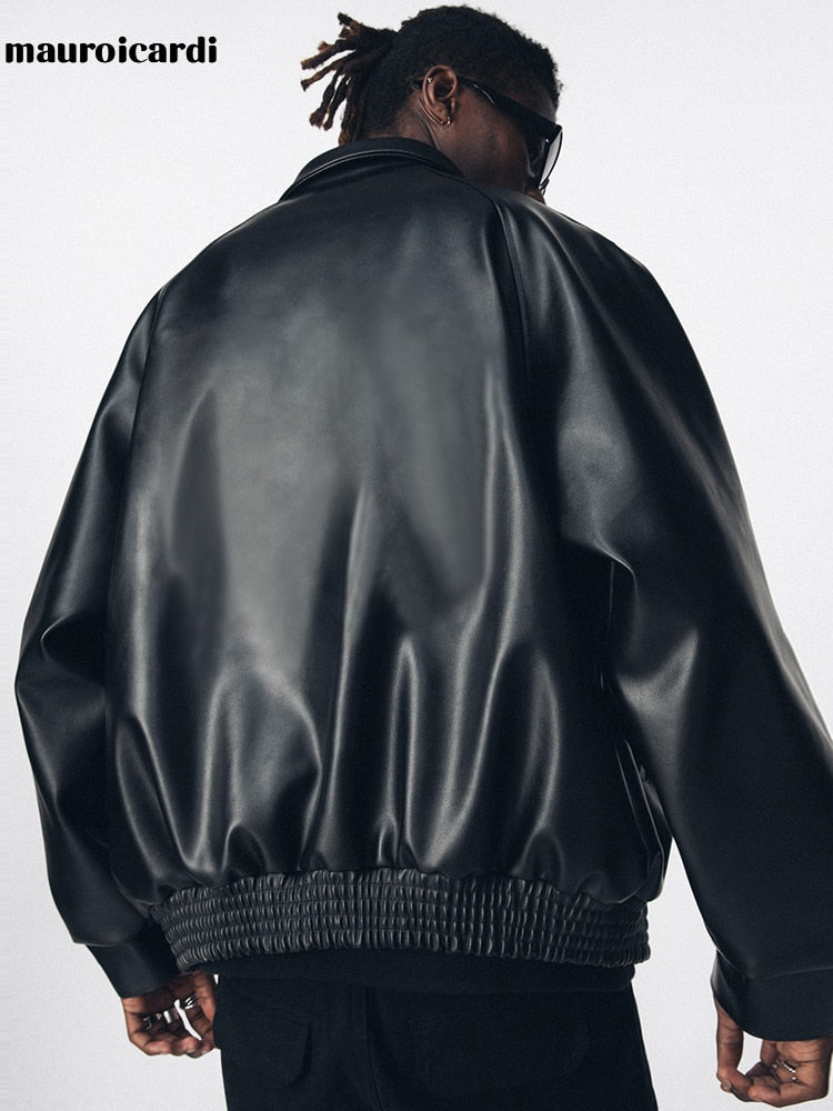 Casual Oversized Black PU Leather Jacket