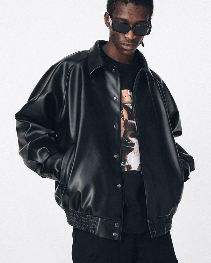 Casual Oversized Black PU Leather Jacket