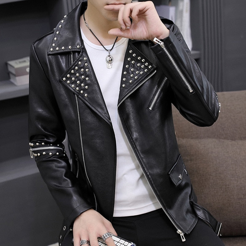 Oblique Zipper Leather Jacket Youth Trendy