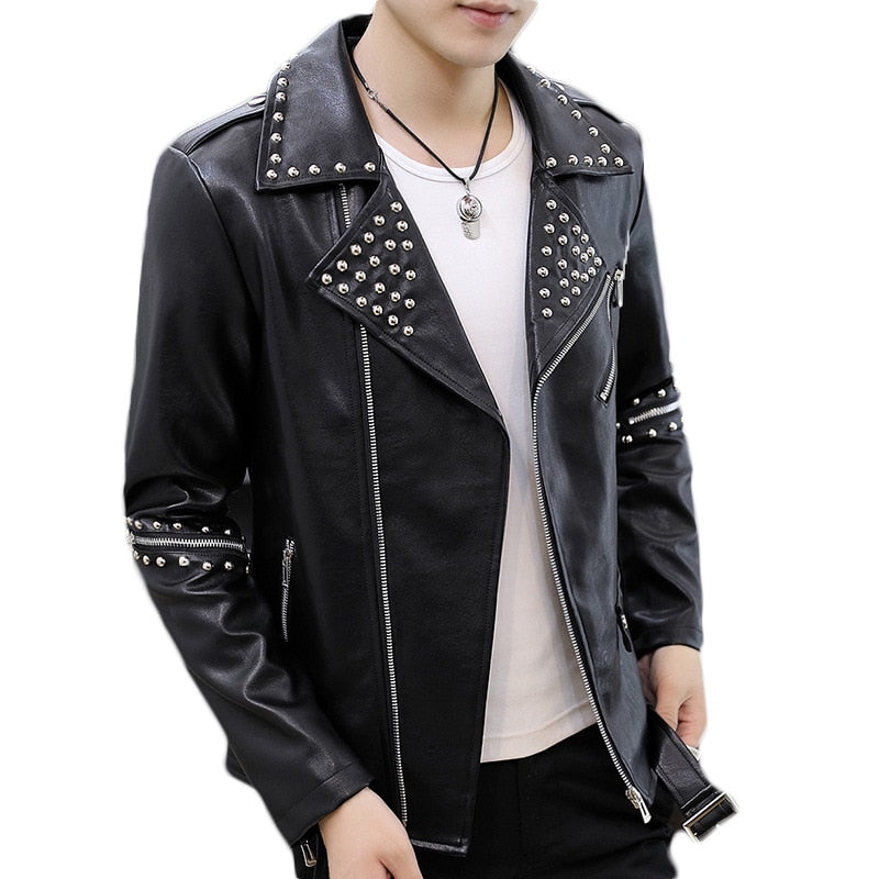 Oblique Zipper Leather Jacket Youth Trendy