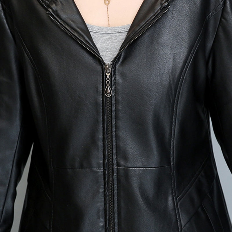 Elegant Comfort: Lautaro Women's Office Lady Long Hooded Faux Leather Jacket