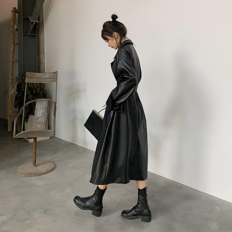 Urban Chic: Lautaro X-Long Oversized Leather Trench Coat