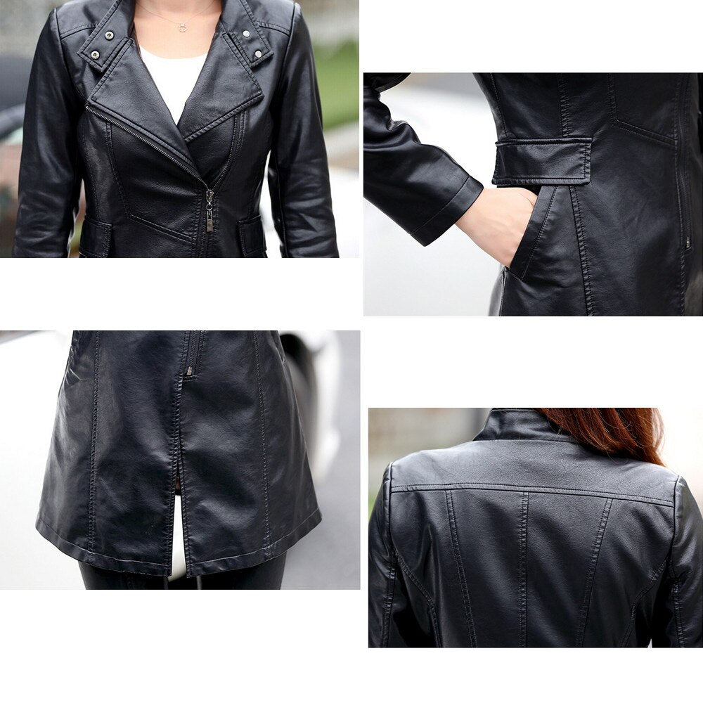 Classic Chic: Women's Faux Leather Long Jacket