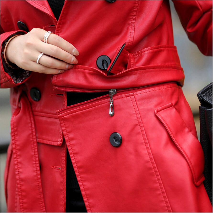 Chic and Cosy: Women's Long Double Breasted PU Leather Coat