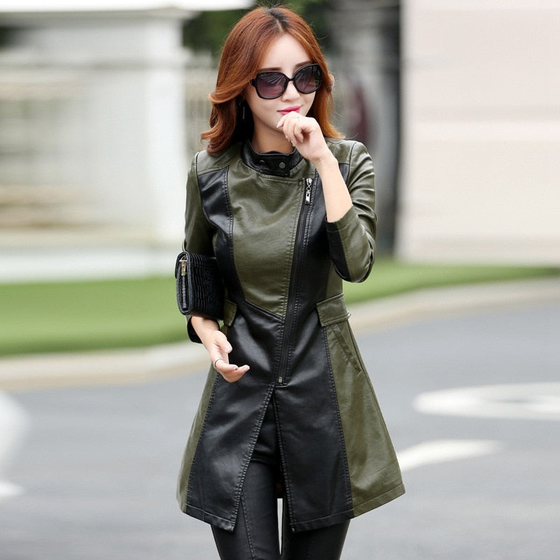 Classic Chic: Women's Faux Leather Long Jacket