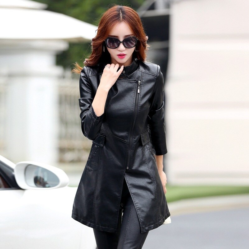 Classic Chic: Women's Faux Leather Long Jacket