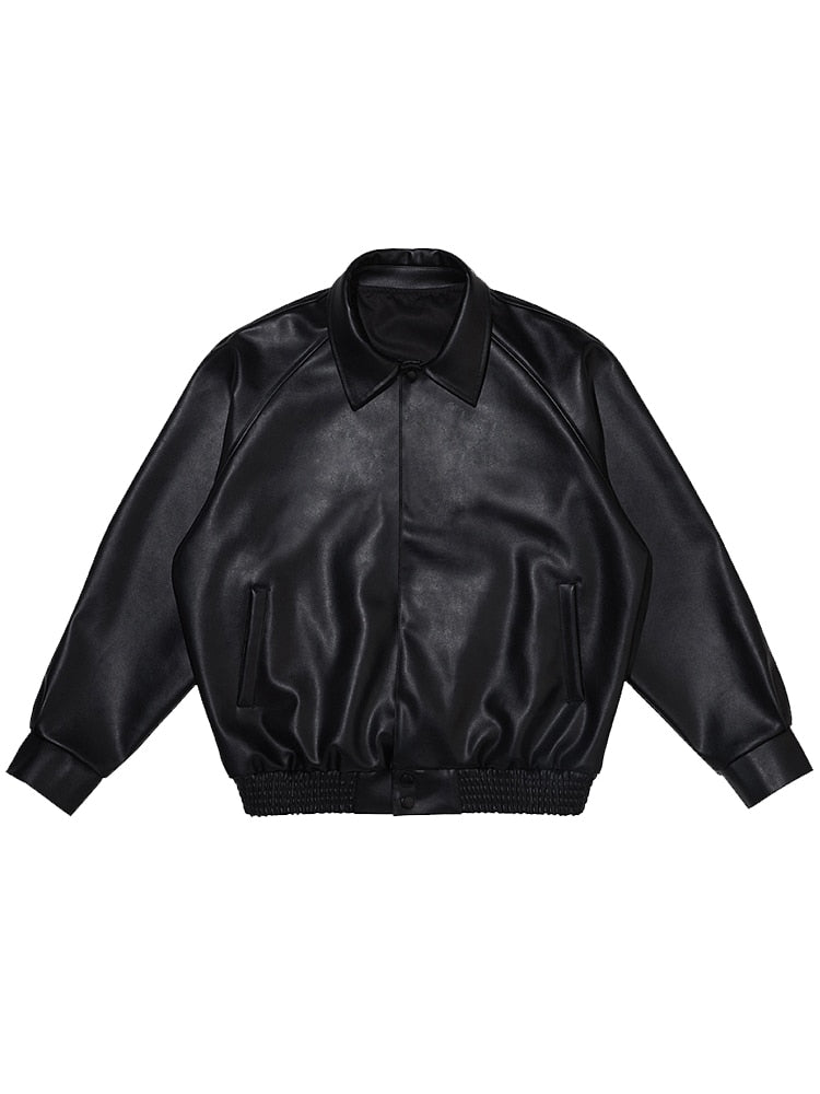 Casual Oversized Black PU Leather Jacket