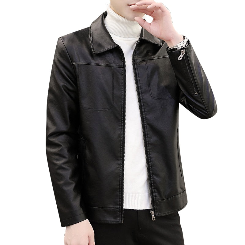 Plus Velvet Men's Leather Jacket Fleece