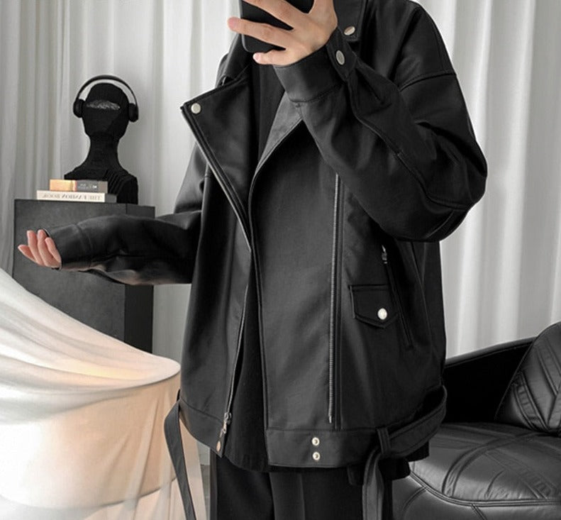Spring Black Oversized Leather Biker Jacket: Modern Style & Versatility