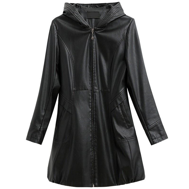 Elegant Comfort: Lautaro Women's Office Lady Long Hooded Faux Leather Jacket