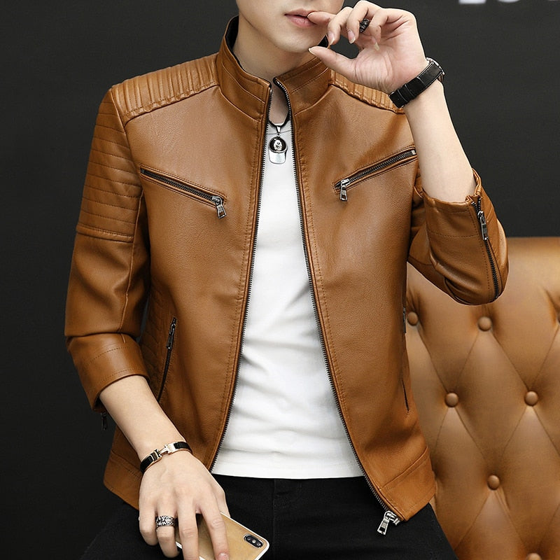 Men Leather Suit Jacket Men Slim Fit