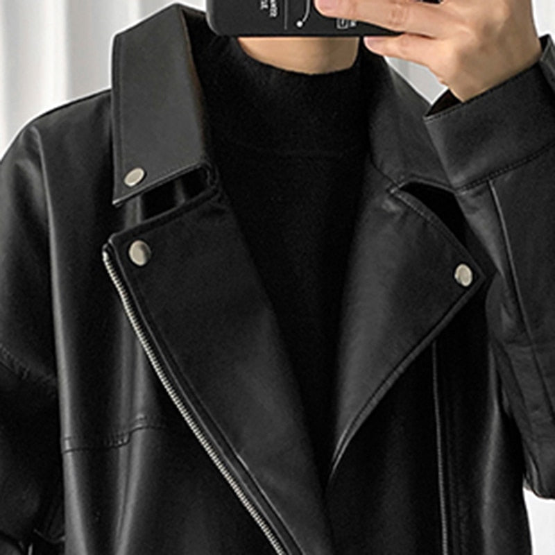 Spring Black Oversized Leather Biker Jacket: Modern Style & Versatility