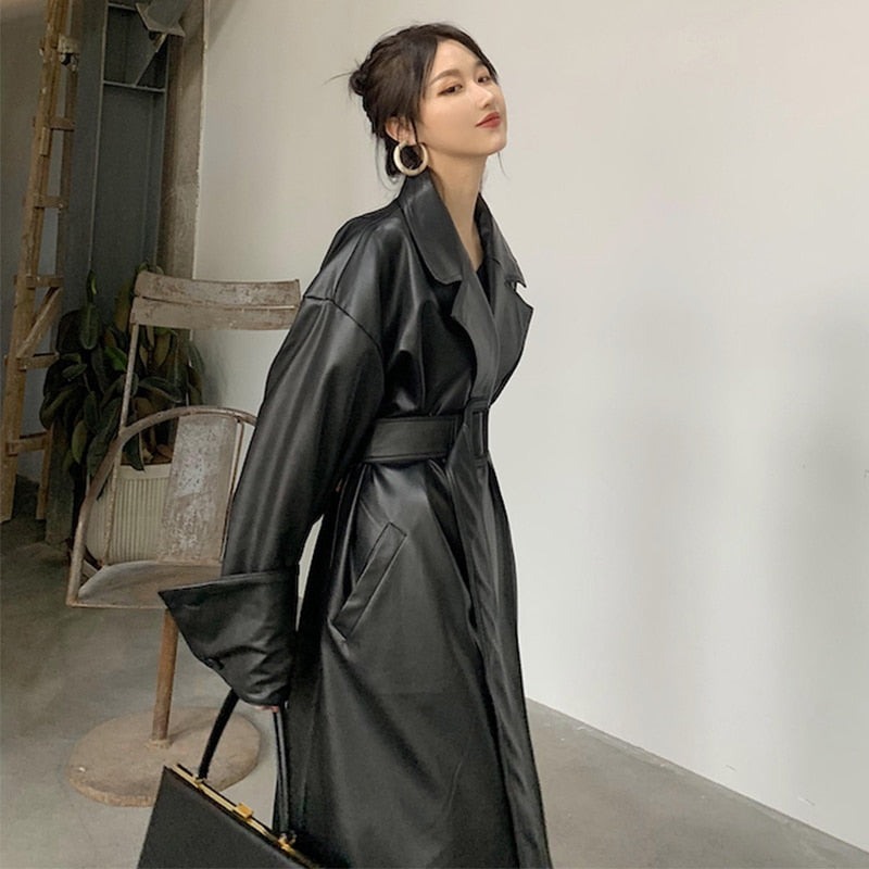 Urban Chic: Lautaro X-Long Oversized Leather Trench Coat