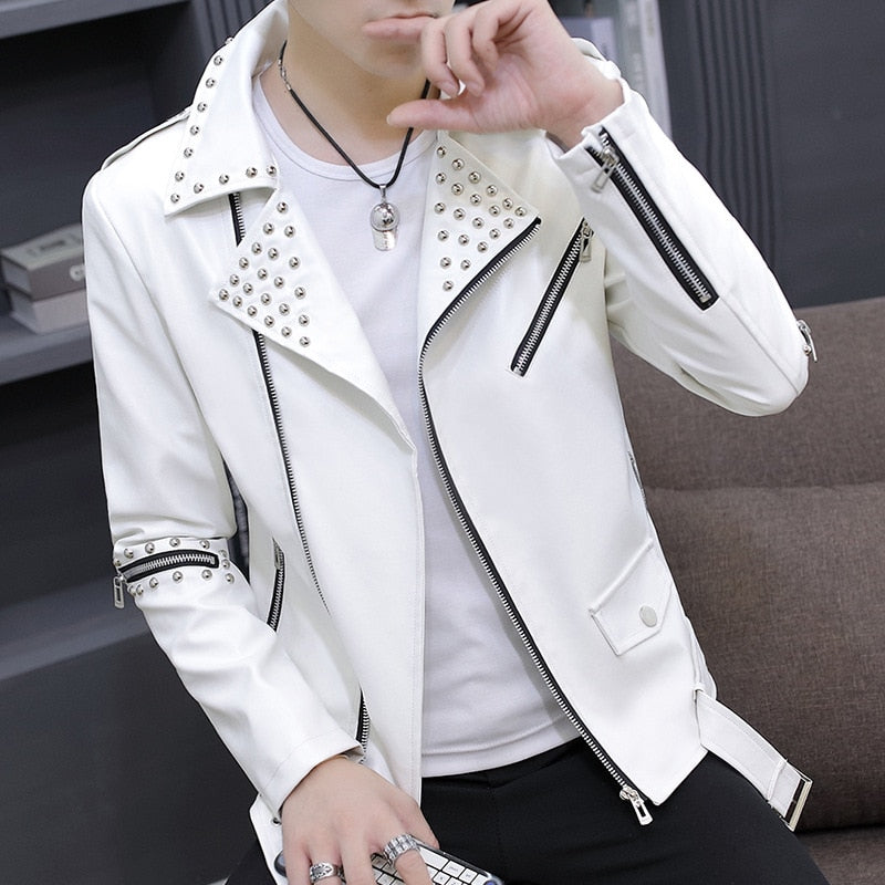 Oblique Zipper Leather Jacket Youth Trendy