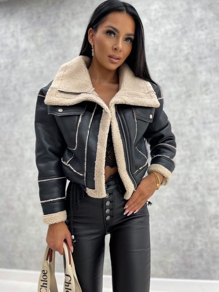 Urban Chic: Winter Faux Leather Jacket for Women