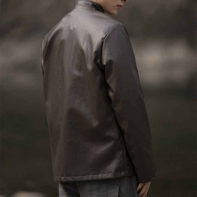 Classic Men's Regular Faux Leather Casual Jacket