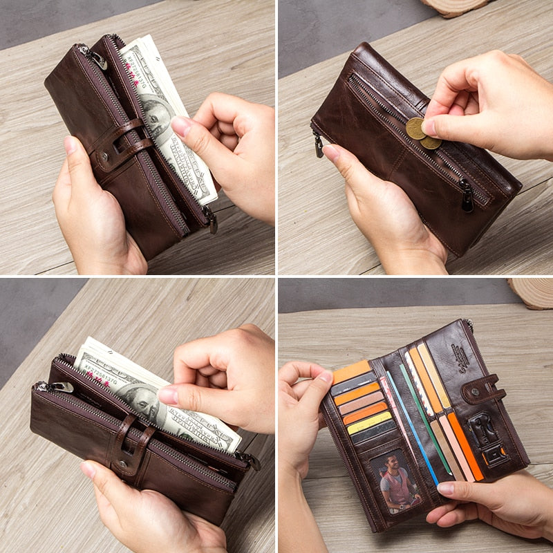 Genuine Leather Wallets for Men Long Casual
