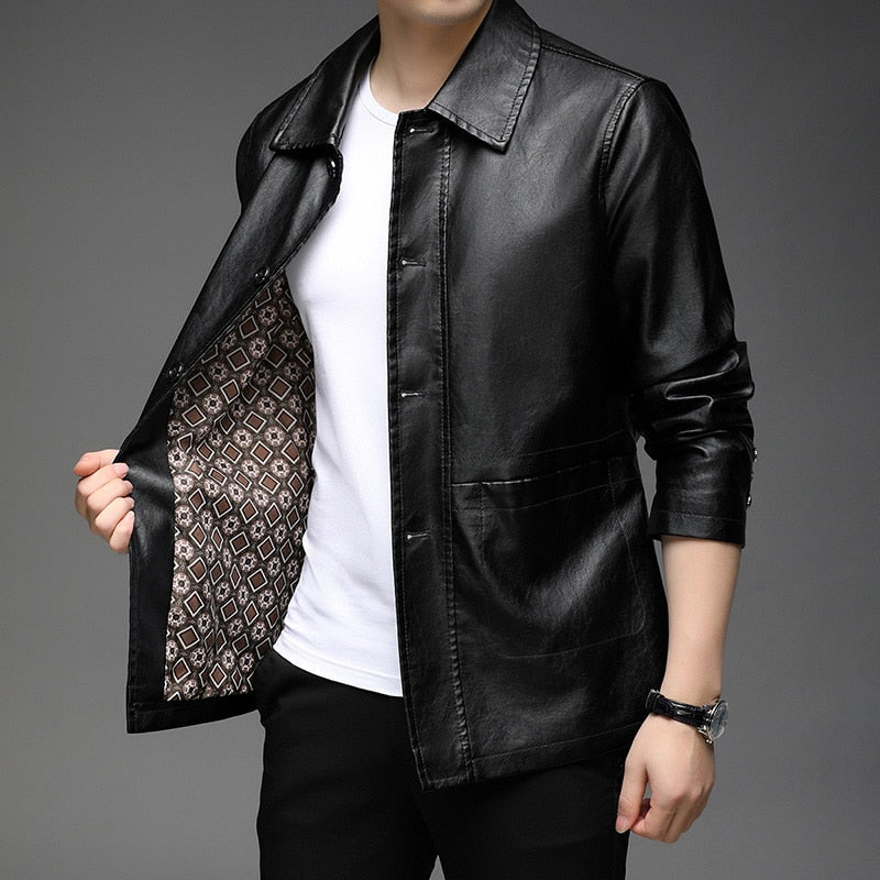 Modern Men's Regular PU Leather Casual Jacket