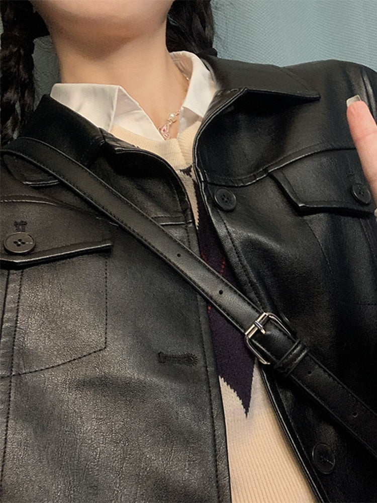 Sophisticated Style: Lautaro Spring Autumn Short Faux Leather Jacket