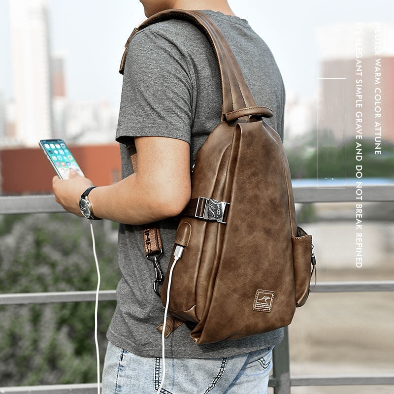 Men's Large Capacity Leather Chest Bag