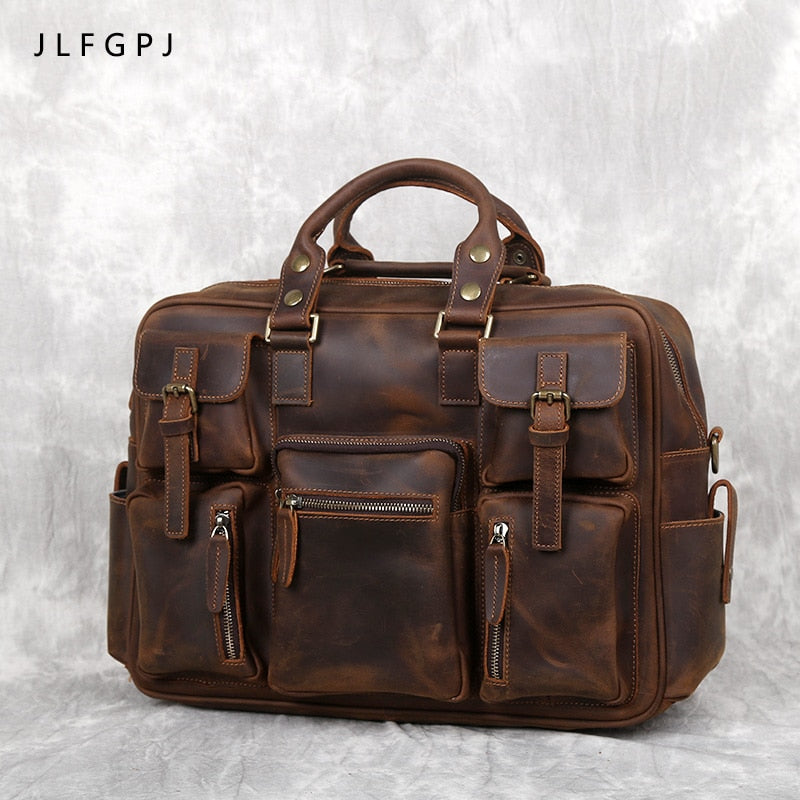 Vintage-inspired Crazy Horse Leather Briefcase