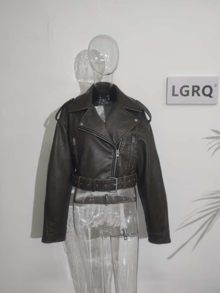 Edgy Elegance: Patchwork Zipper PU Leather Jacket for Women