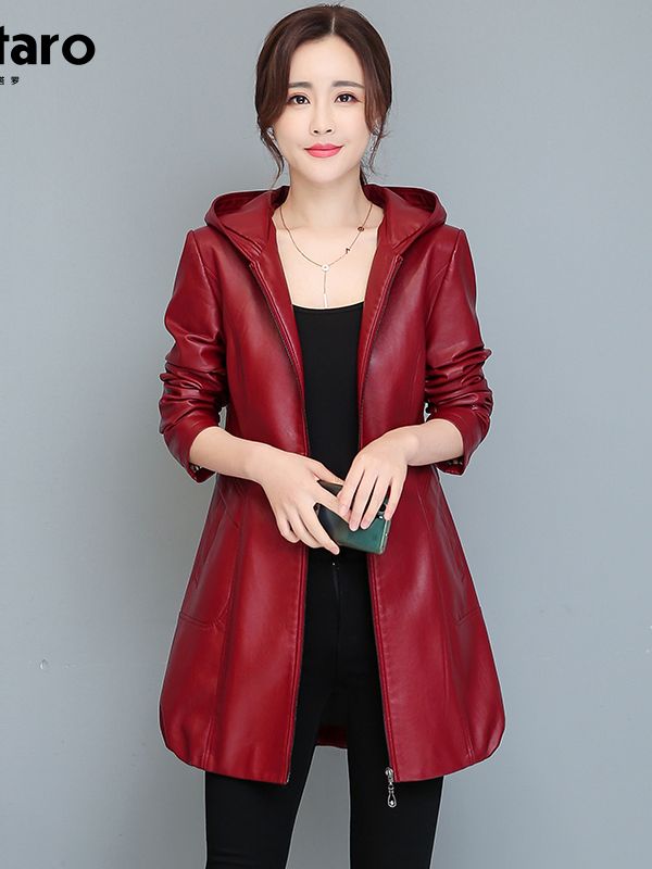 Elegant Comfort: Lautaro Women's Office Lady Long Hooded Faux Leather Jacket