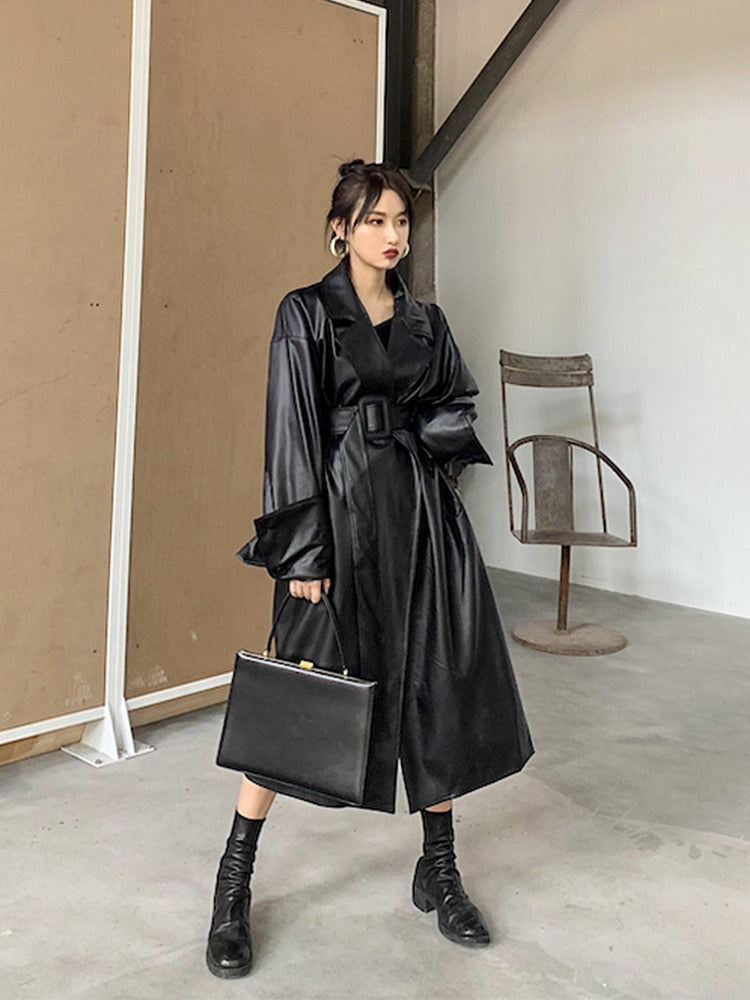 Urban Chic: Lautaro X-Long Oversized Leather Trench Coat