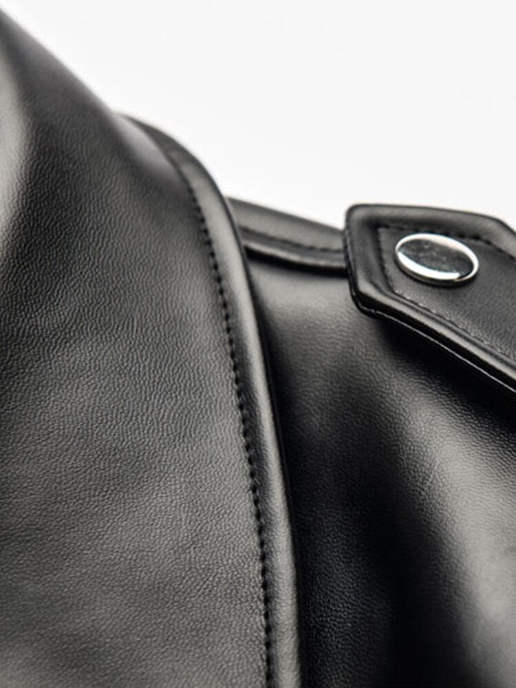 Short Fitted Cool Black Faux Leather Biker Jacket