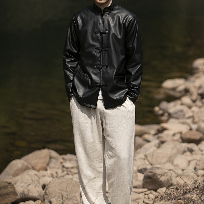 Classic Men's Regular Faux Leather Casual Jacket