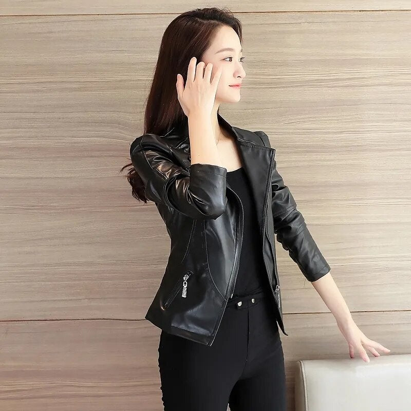 Effortless Chic: IOQRCJV Spring Autumn Faux Leather Jacket for Women