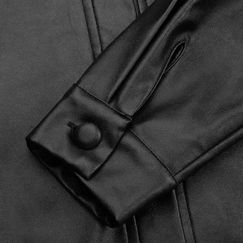 Office Elegance: PU Leather Lapel Coat for the Modern Woman