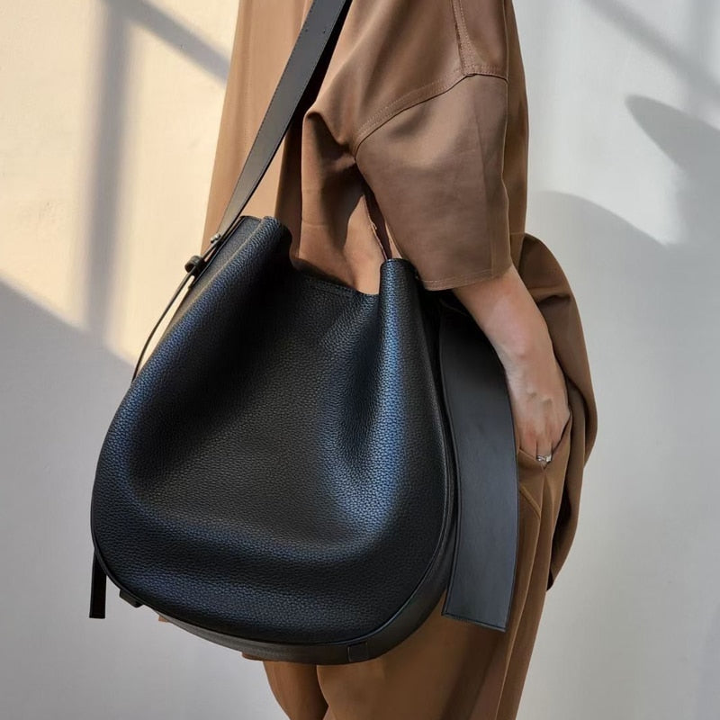 Versatile Genuine Leather Casual Tote Bag