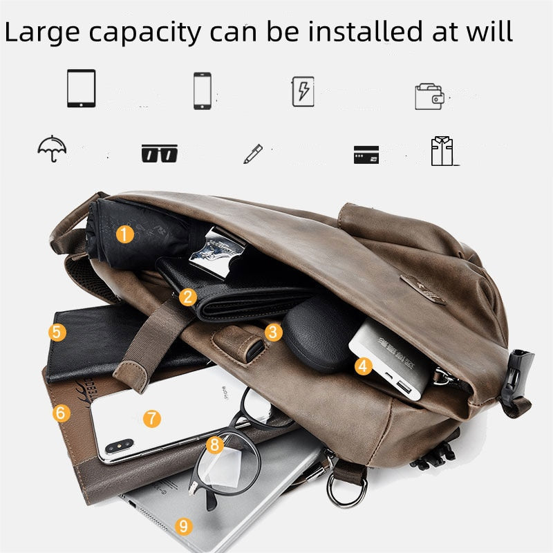 Men's Large Capacity Leather Chest Bag