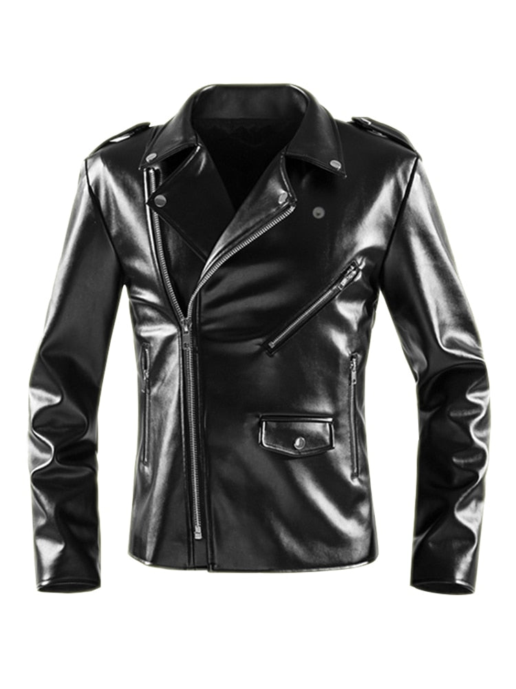 Short Fitted Cool Black Faux Leather Biker Jacket