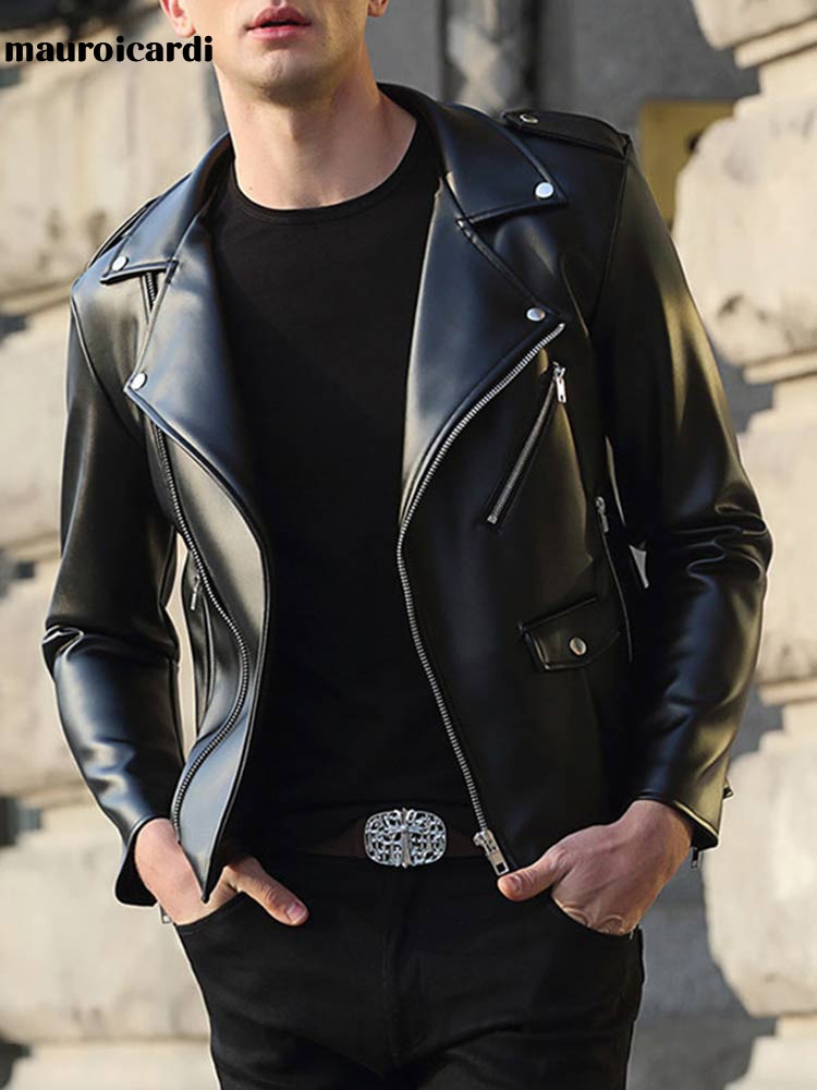 Short Fitted Cool Black Faux Leather Biker Jacket