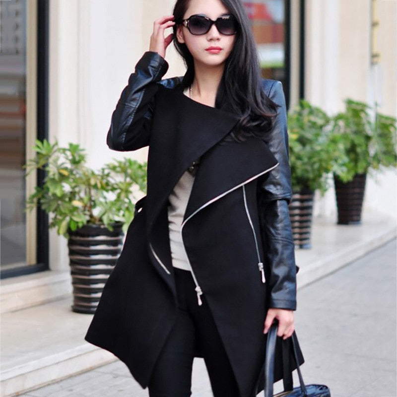 Urban Chic: Women's Slim Fit PU Leather Trench Coat