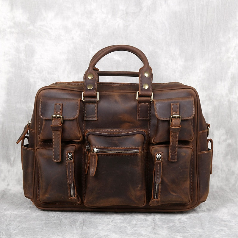 Vintage-inspired Crazy Horse Leather Briefcase