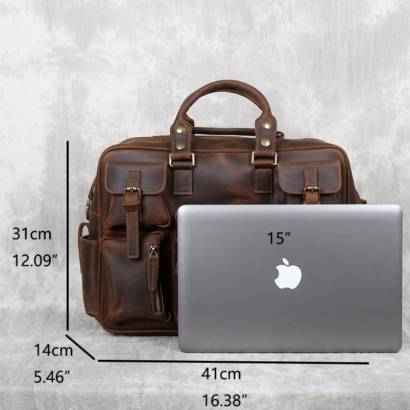 Vintage-inspired Crazy Horse Leather Briefcase