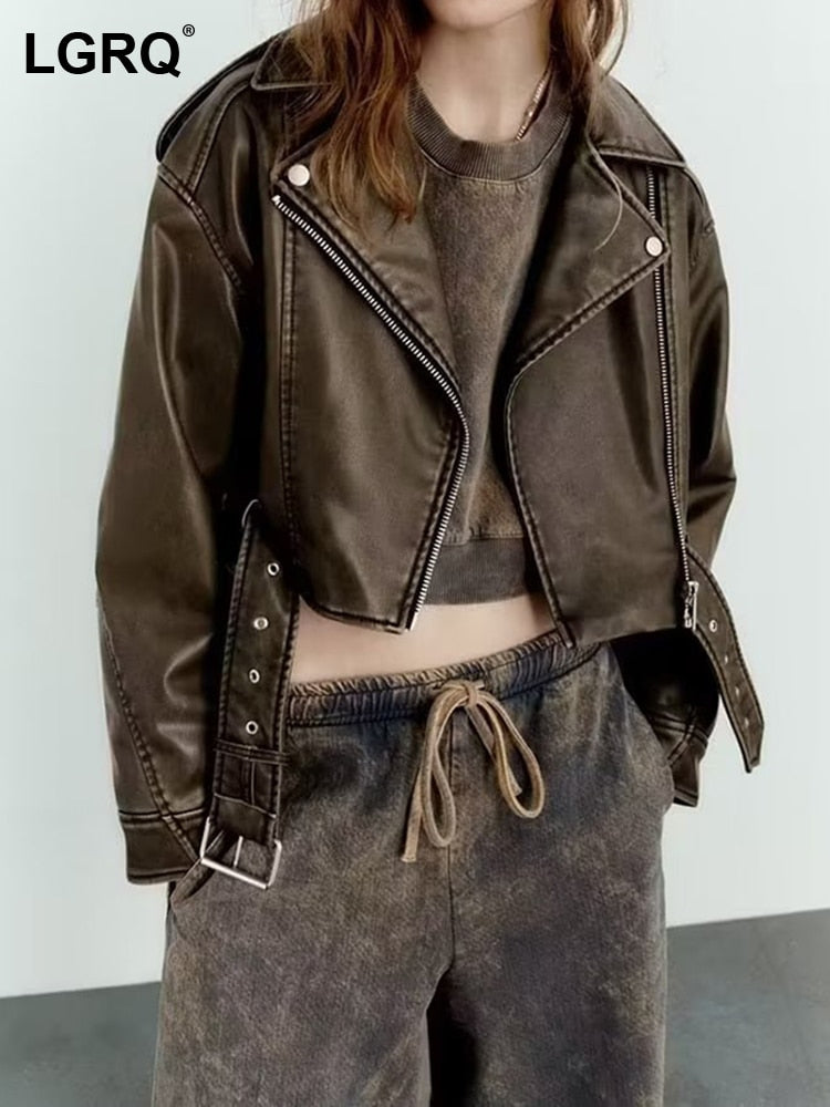 Edgy Elegance: Patchwork Zipper PU Leather Jacket for Women