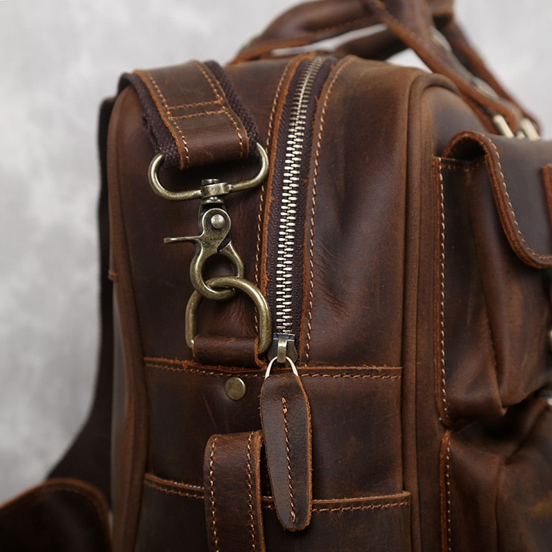 Vintage-inspired Crazy Horse Leather Briefcase