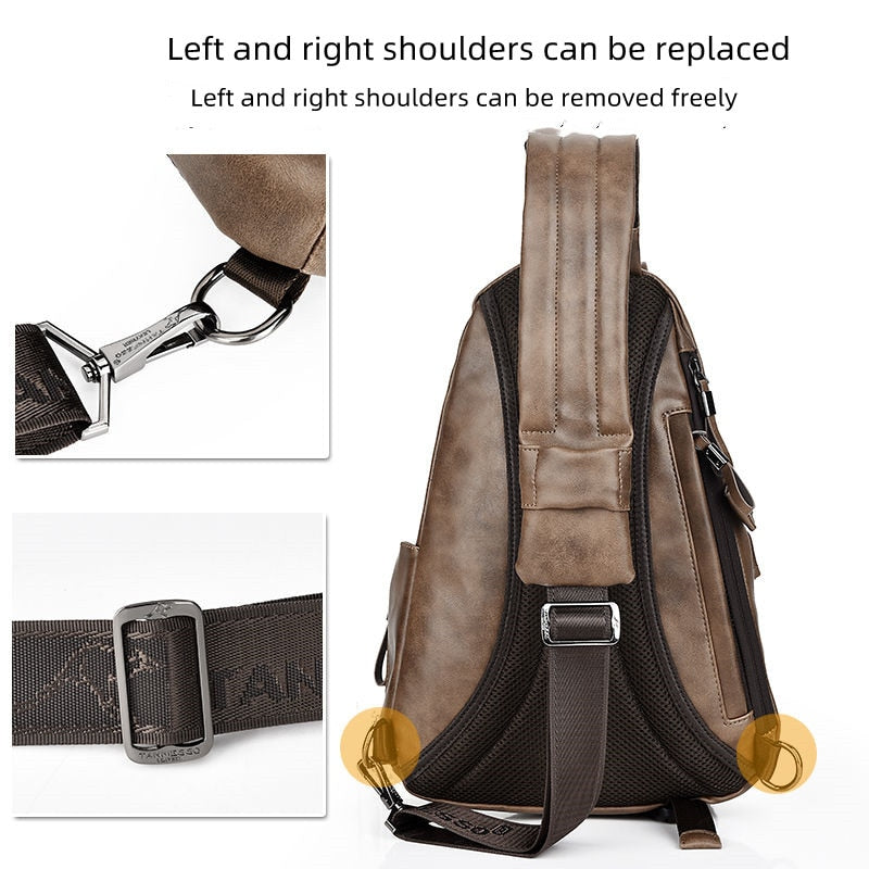 Men's Large Capacity Leather Chest Bag
