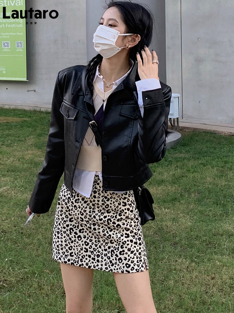 Sophisticated Style: Lautaro Spring Autumn Short Faux Leather Jacket