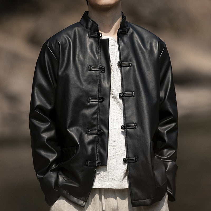 Classic Men's Regular Faux Leather Casual Jacket