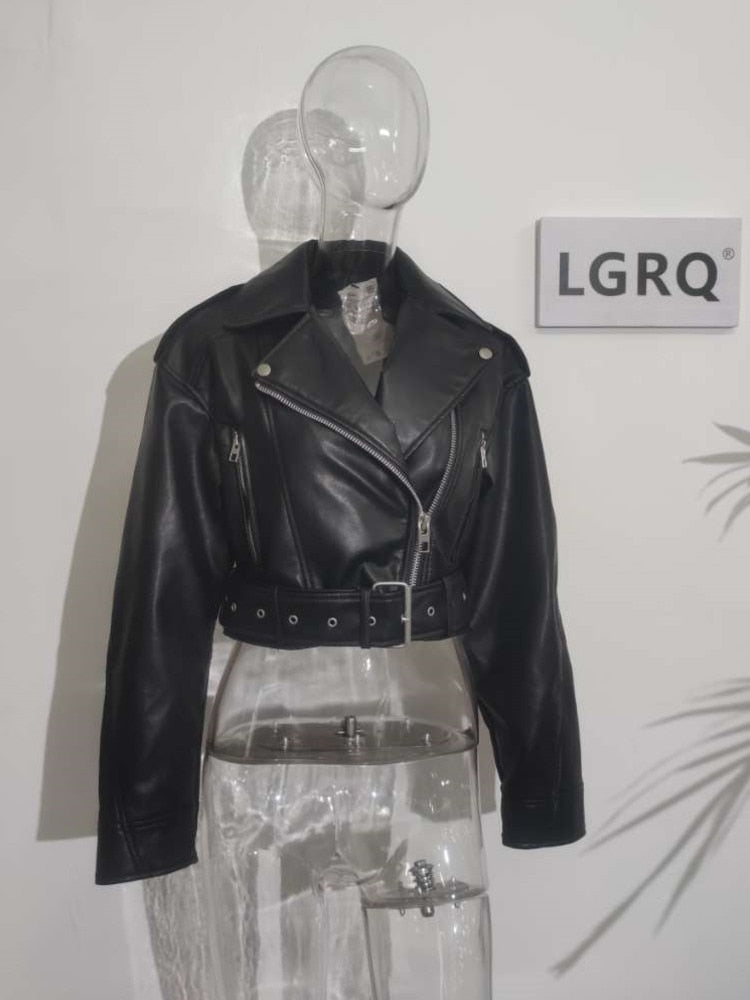 Edgy Elegance: Patchwork Zipper PU Leather Jacket for Women